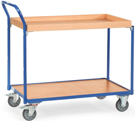 Fetra Tischwagen mit 1 Boden und 1 Kasten aus Holz, Griff hochstehend